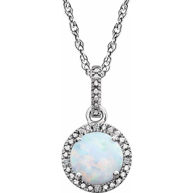 Sterling Silver Gemstone & .01 CTW Diamond 18" Halo-Style Necklace-652051:60010:P-Chris's Jewelry