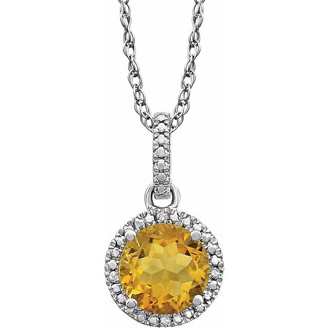 Sterling Silver Gemstone & .01 CTW Diamond 18" Halo-Style Necklace-652051:60011:P-Chris's Jewelry