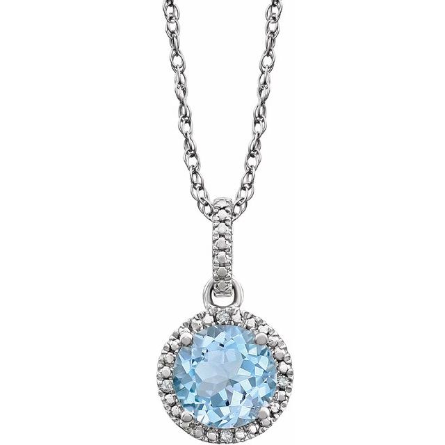 Sterling Silver Gemstone & .01 CTW Diamond 18" Halo-Style Necklace-652051:60012:P-Chris's Jewelry