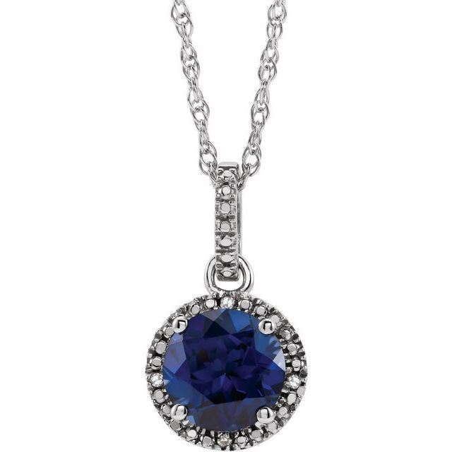 Sterling Silver Gemstone & .01 CTW Diamond 18" Halo-Style Necklace-652051:60009:P-Chris's Jewelry