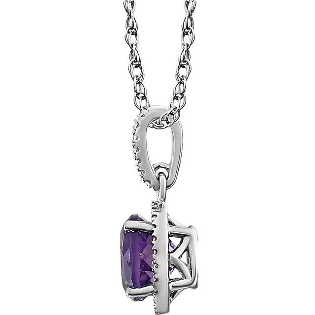 Sterling Silver Gemstone & .01 CTW Diamond 18" Halo-Style Necklace-Chris's Jewelry