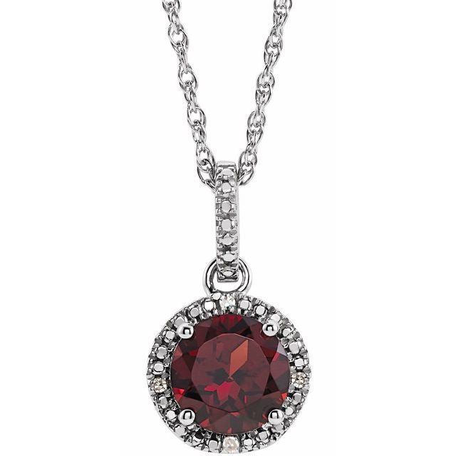 Sterling Silver Gemstone & .01 CTW Diamond 18" Halo-Style Necklace-652051:60001:P-Chris's Jewelry
