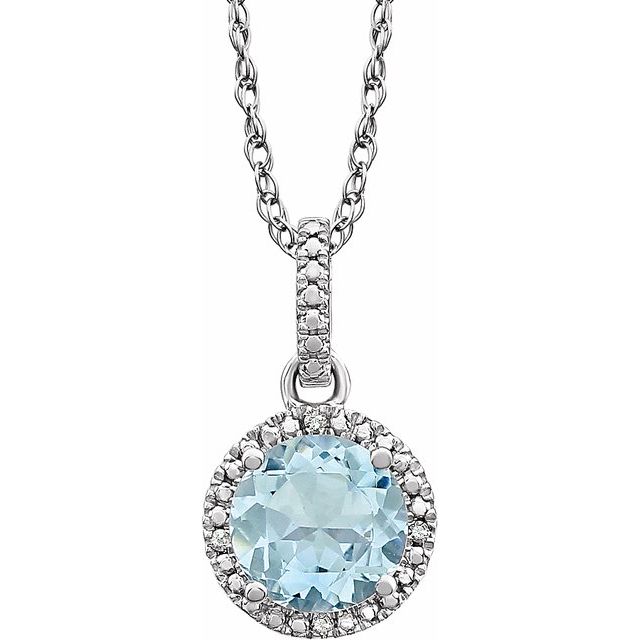 Sterling Silver Gemstone & .01 CTW Diamond 18" Halo-Style Necklace-652051:60003:P-Chris's Jewelry