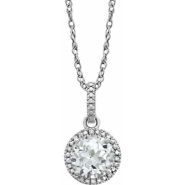 Sterling Silver Gemstone & .01 CTW Diamond 18" Halo-Style Necklace-652051:60004:P-Chris's Jewelry