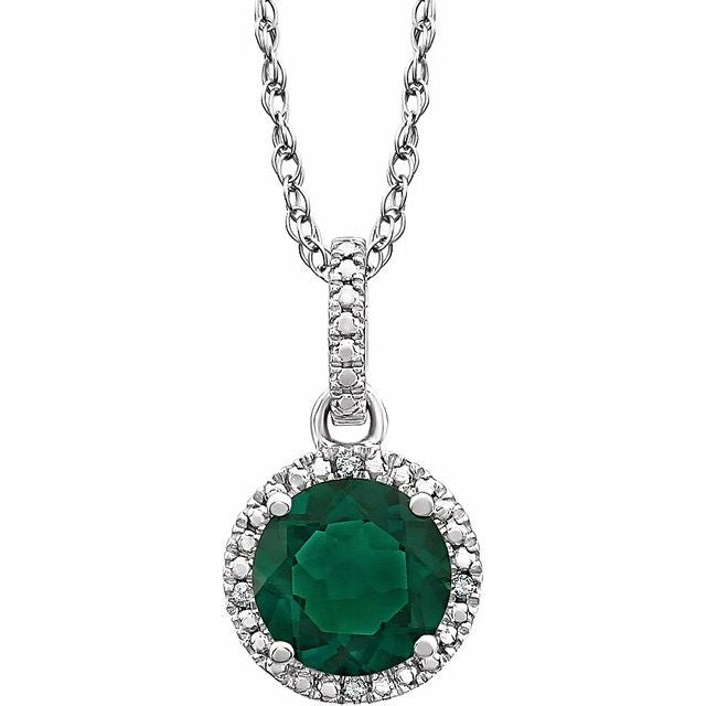 Sterling Silver Gemstone & .01 CTW Diamond 18" Halo-Style Necklace-652051:60005:P-Chris's Jewelry