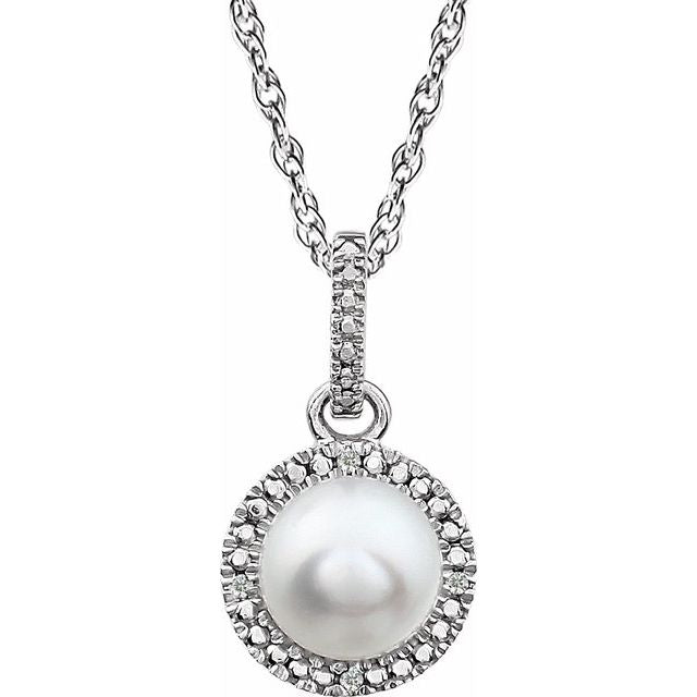 Sterling Silver Gemstone & .01 CTW Diamond 18" Halo-Style Necklace-652051:60006:P-Chris's Jewelry