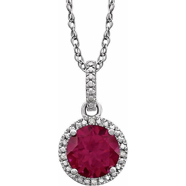 Sterling Silver Gemstone & .01 CTW Diamond 18" Halo-Style Necklace-652051:60007:P-Chris's Jewelry