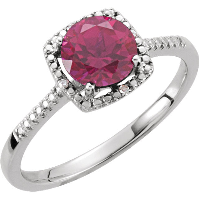 Sterling Silver Gemstone & .01 CTW Diamond Halo-Style Rings-69940:229:P-Chris's Jewelry