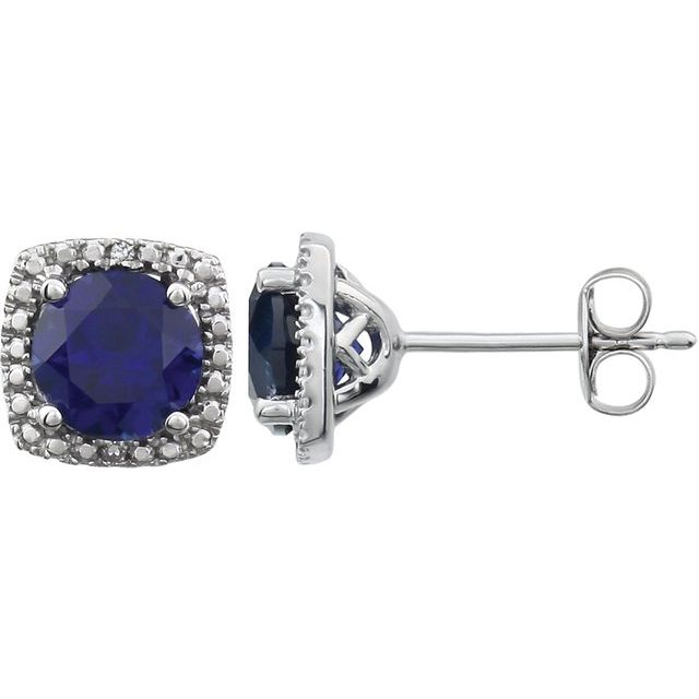 Sterling Silver Gemstone & .015 CTW Diamond Halo-Style Earrings-650167:106:P-Chris's Jewelry