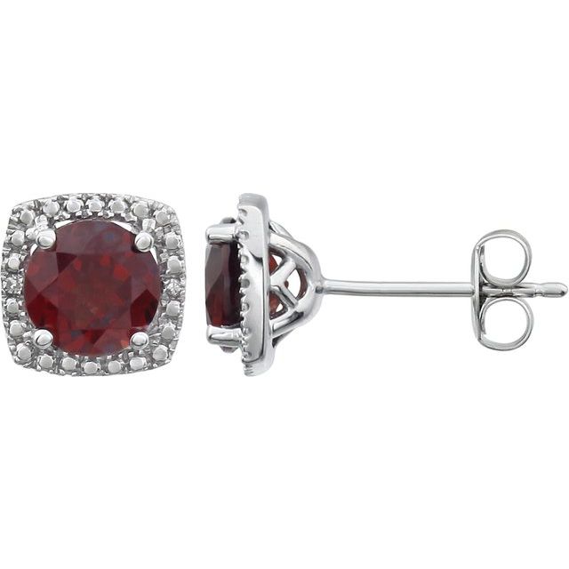 Sterling Silver Gemstone & .015 CTW Diamond Halo-Style Earrings-650167:104:P-Chris's Jewelry