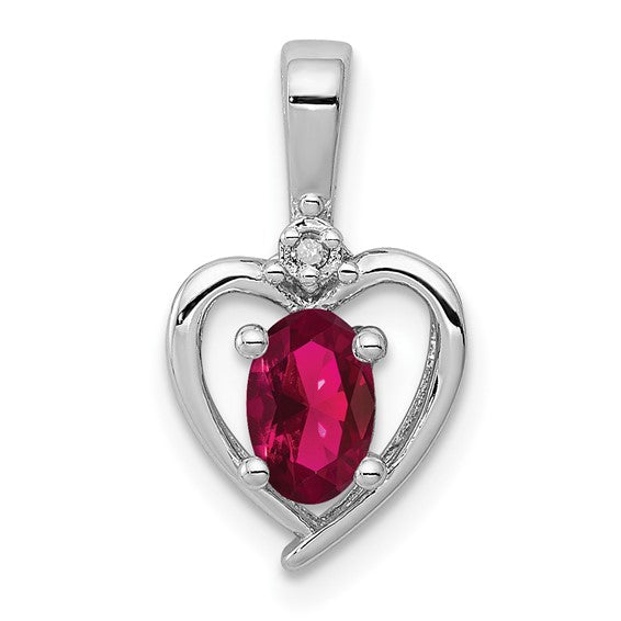 Sterling Silver Gemstone and Diamond Heart Pendants-QBPD19JUL-Chris's Jewelry