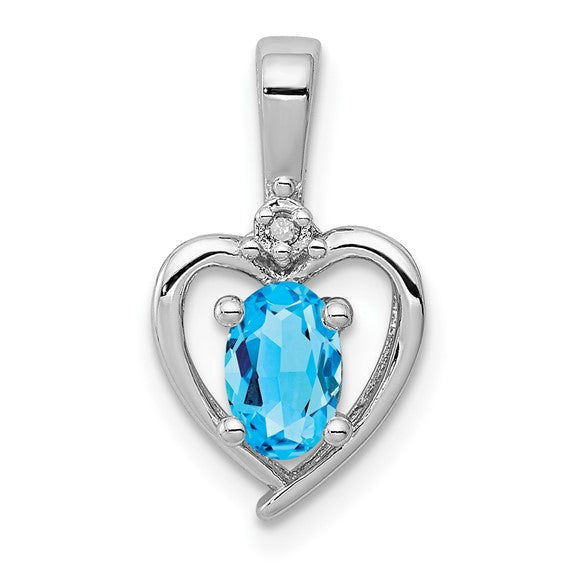 Sterling Silver Gemstone and Diamond Heart Pendants-QBPD19DEC-Chris's Jewelry