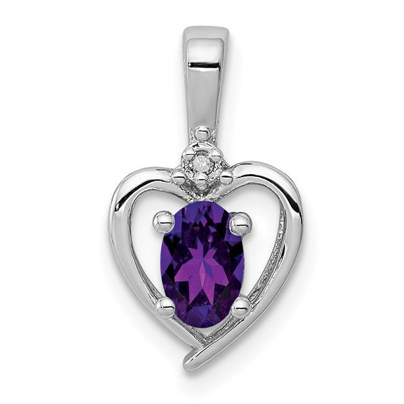 Sterling Silver Gemstone and Diamond Heart Pendants-QBPD19FEB-Chris's Jewelry