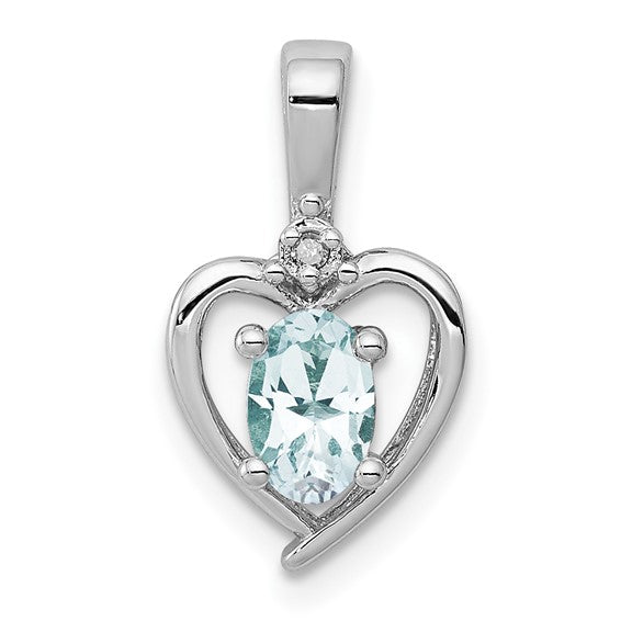Sterling Silver Gemstone and Diamond Heart Pendants-QBPD19MAR-Chris's Jewelry