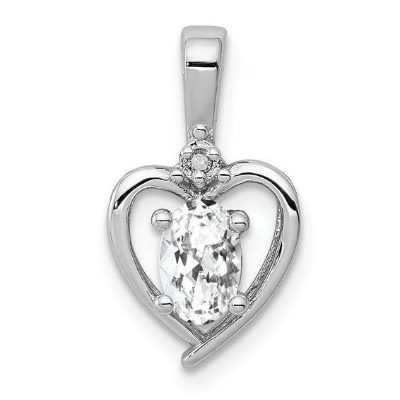 Sterling Silver Gemstone and Diamond Heart Pendants-QBPD19APR-Chris's Jewelry