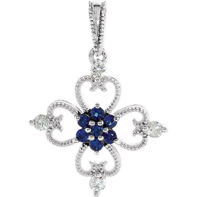 Sterling Silver Genuine Blue Sapphire & 1/10 CTW Diamond Pendant-69538:329:P-Chris's Jewelry