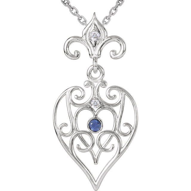 Sterling Silver Genuine Blue Sapphire & .025 CTW Diamond 18" Necklace-85597:70000:P-Chris's Jewelry