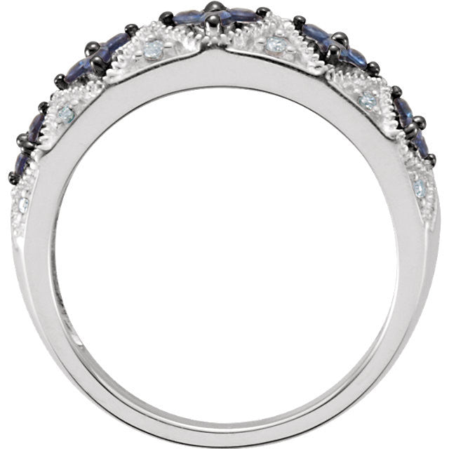 Sterling Silver Genuine Blue Sapphire & .05 CTW Diamond Ring-Chris's Jewelry