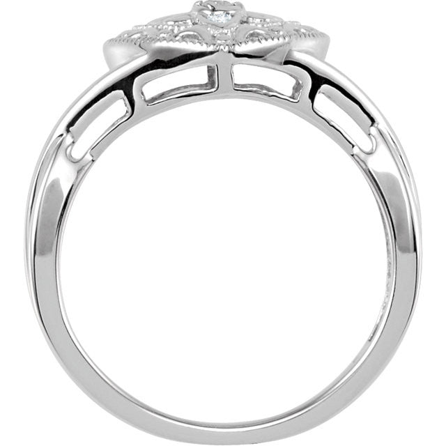 Sterling Silver Genuine Diamond Heart Crossed Band Filigree Ring-Chris's Jewelry