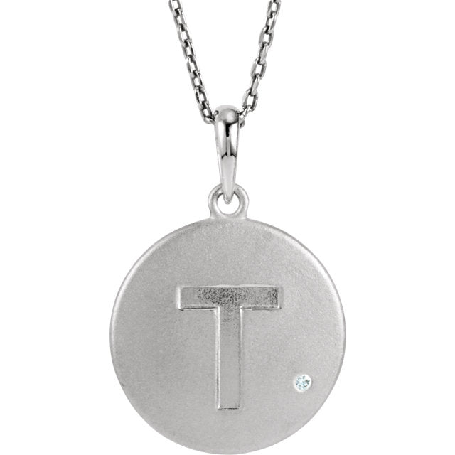 Sterling Silver Genuine Diamond Initial Disc 18" Necklace - A to Z-85545:60000:P-Chris's Jewelry