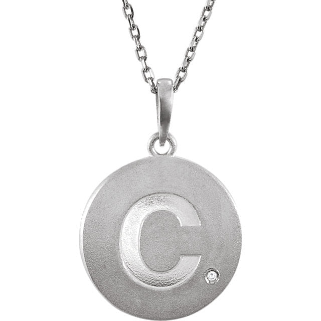 Sterling Silver Genuine Diamond Initial Disc 18" Necklace - A to Z-85545:60000:P-Chris's Jewelry