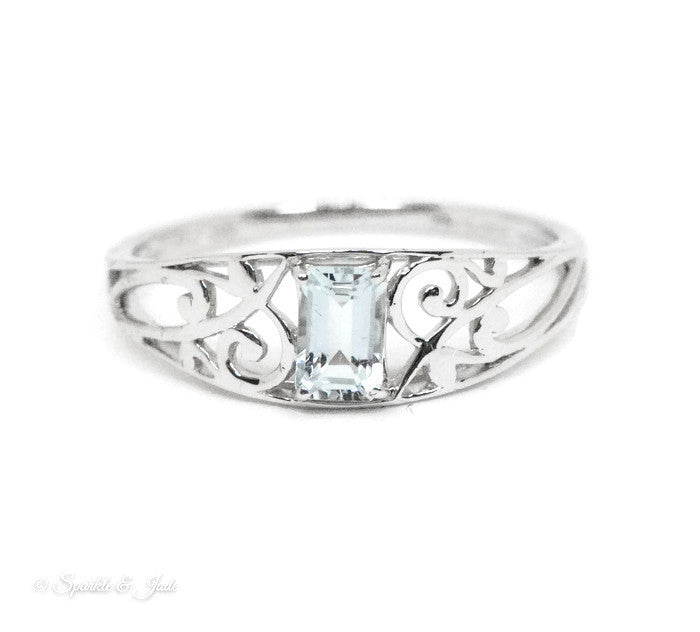 Sterling Silver Genuine Emerald Cut Gemstone Filigree Rings-Chris's Jewelry