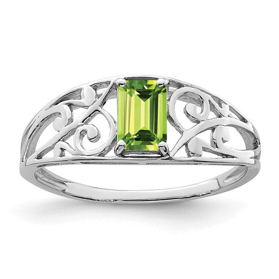 Sterling Silver Genuine Emerald Cut Gemstone Filigree Rings-QR4503PE-6-Chris's Jewelry