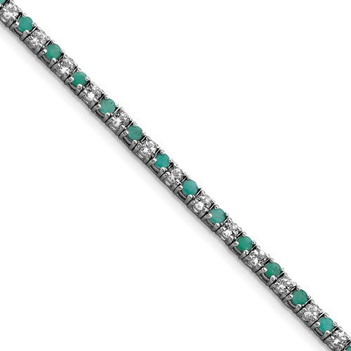 Sterling Silver Genuine Emerald or Sapphire And White Topaz Tennis Bracelets-Chris's Jewelry