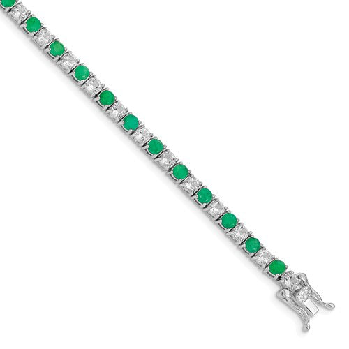 Sterling Silver Genuine Emerald or Sapphire And White Topaz Tennis Bracelets-QX807E-Chris's Jewelry