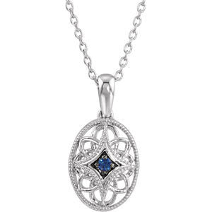 Sterling Silver Genuine Gemstone 18" Filigree Necklace-69715:102:P-Chris's Jewelry