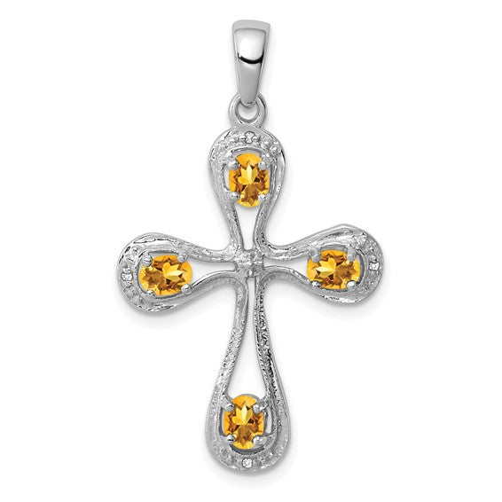 Sterling Silver Genuine Oval Gemstone And Diamond Cross Pendants-QDX767-Chris's Jewelry