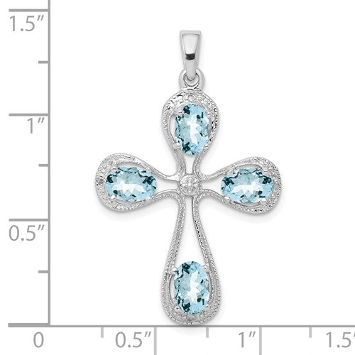 Sterling Silver Genuine Oval Gemstone And Diamond Cross Pendants-Chris's Jewelry