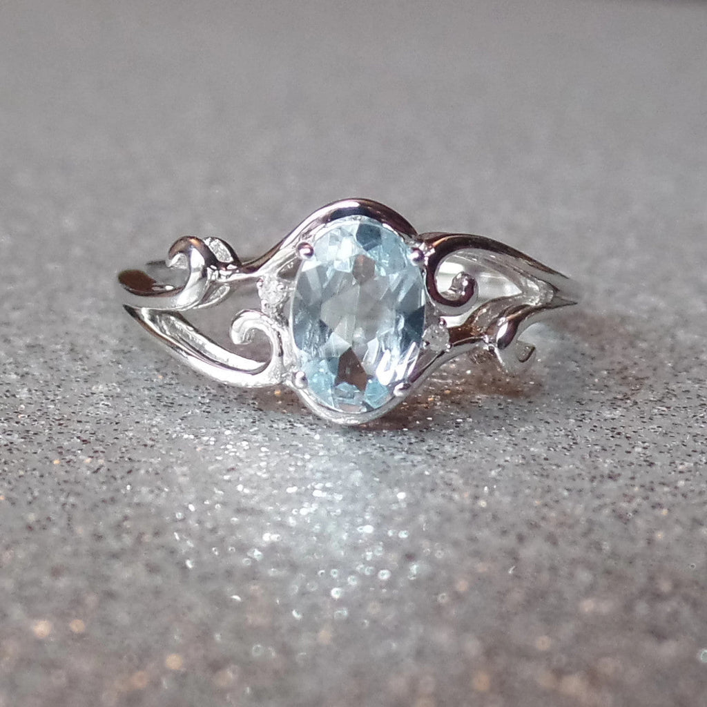 Sterling Silver Genuine Oval Gemstone & Diamond Rings-Chris's Jewelry