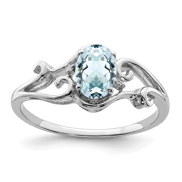 Sterling Silver Genuine Oval Gemstone & Diamond Rings-QR4500AQ-6-Chris's Jewelry