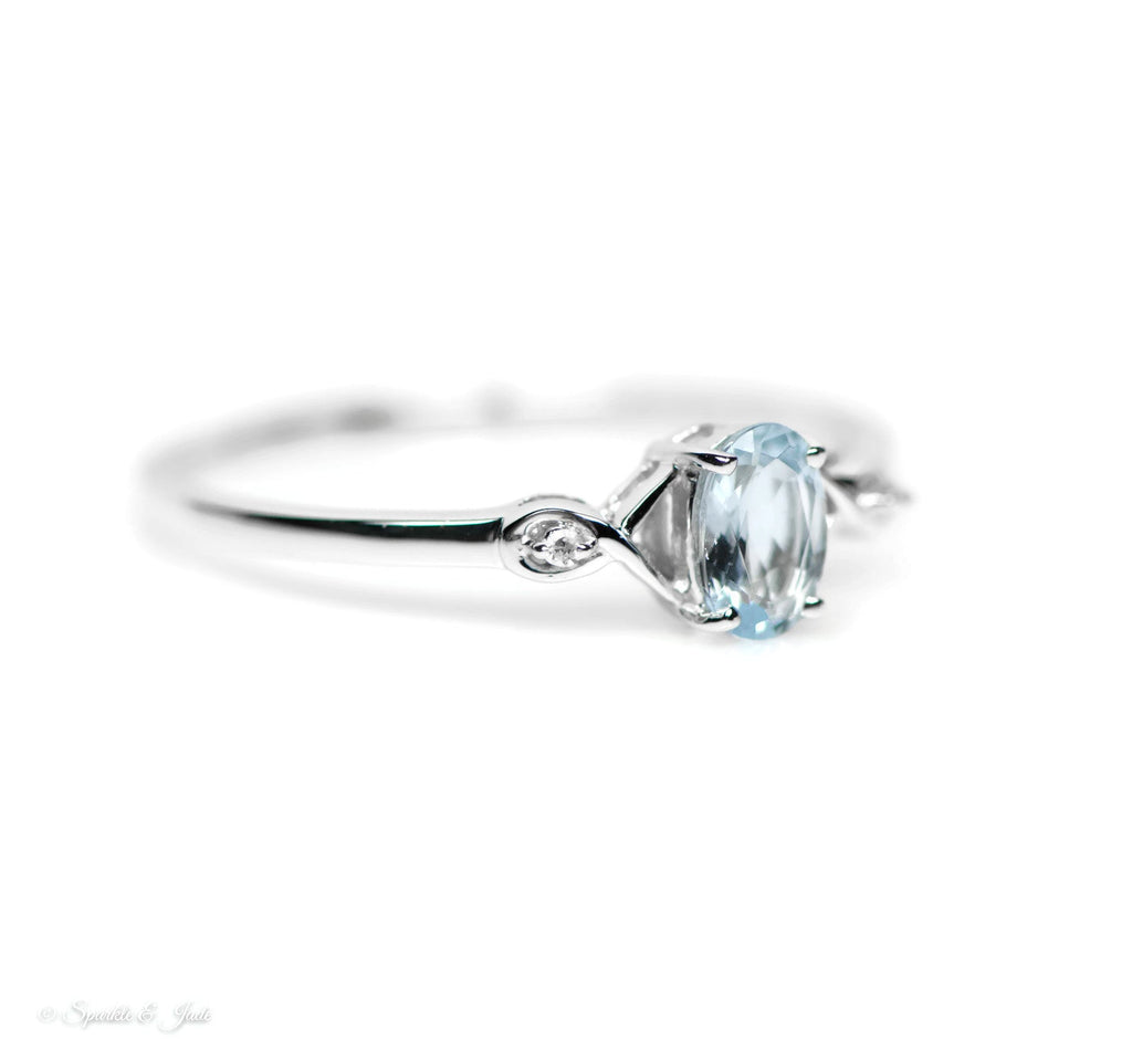 Sterling Silver Genuine Oval Gemstone and Diamond Ring-Chris's Jewelry