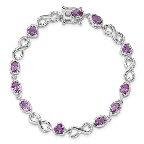 Sterling Silver Genuine Oval and Heart Gemstone Infinity Link Bracelets-QX874AM-Chris's Jewelry