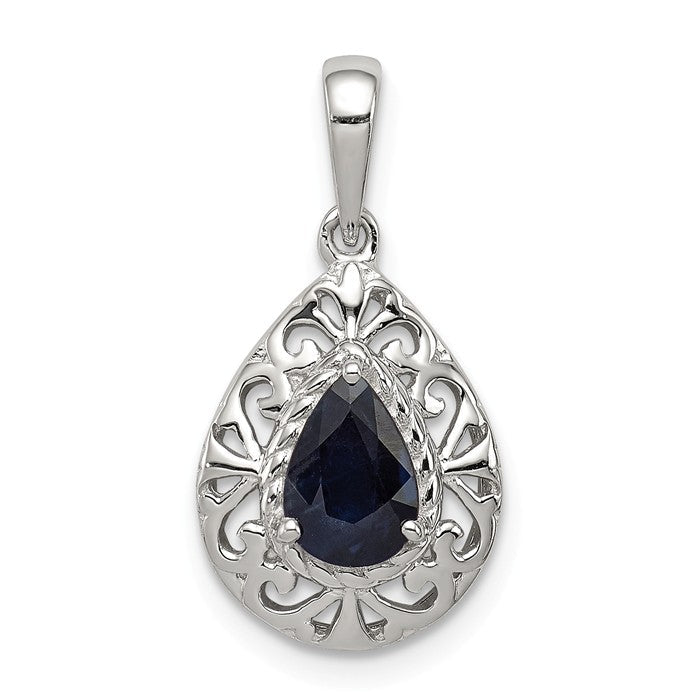 Sterling Silver Genuine Pear Gemstone Filigree Pendant-QP3005R-Chris's Jewelry
