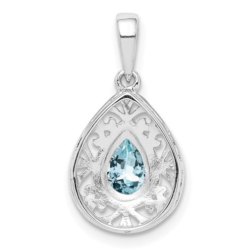 Sterling Silver Genuine Pear Gemstone Filigree Pendant-Chris's Jewelry