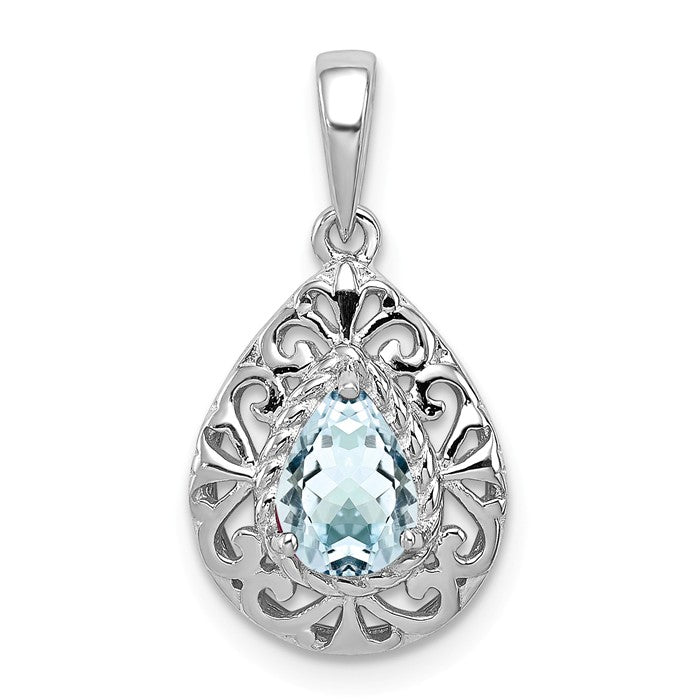 Sterling Silver Genuine Pear Gemstone Filigree Pendant-QP3005AQ-Chris's Jewelry