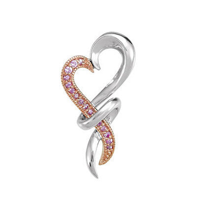 Sterling Silver Genuine Pink Sapphire and Rose Gold Heart Pendant-69584-Chris's Jewelry