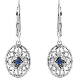 Sterling Silver Genuine Sapphire Lever Back Filigree Earrings-69707:101:P-Chris's Jewelry