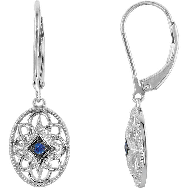 Sterling Silver Genuine Sapphire Lever Back Filigree Earrings-69707:101:P-Chris's Jewelry