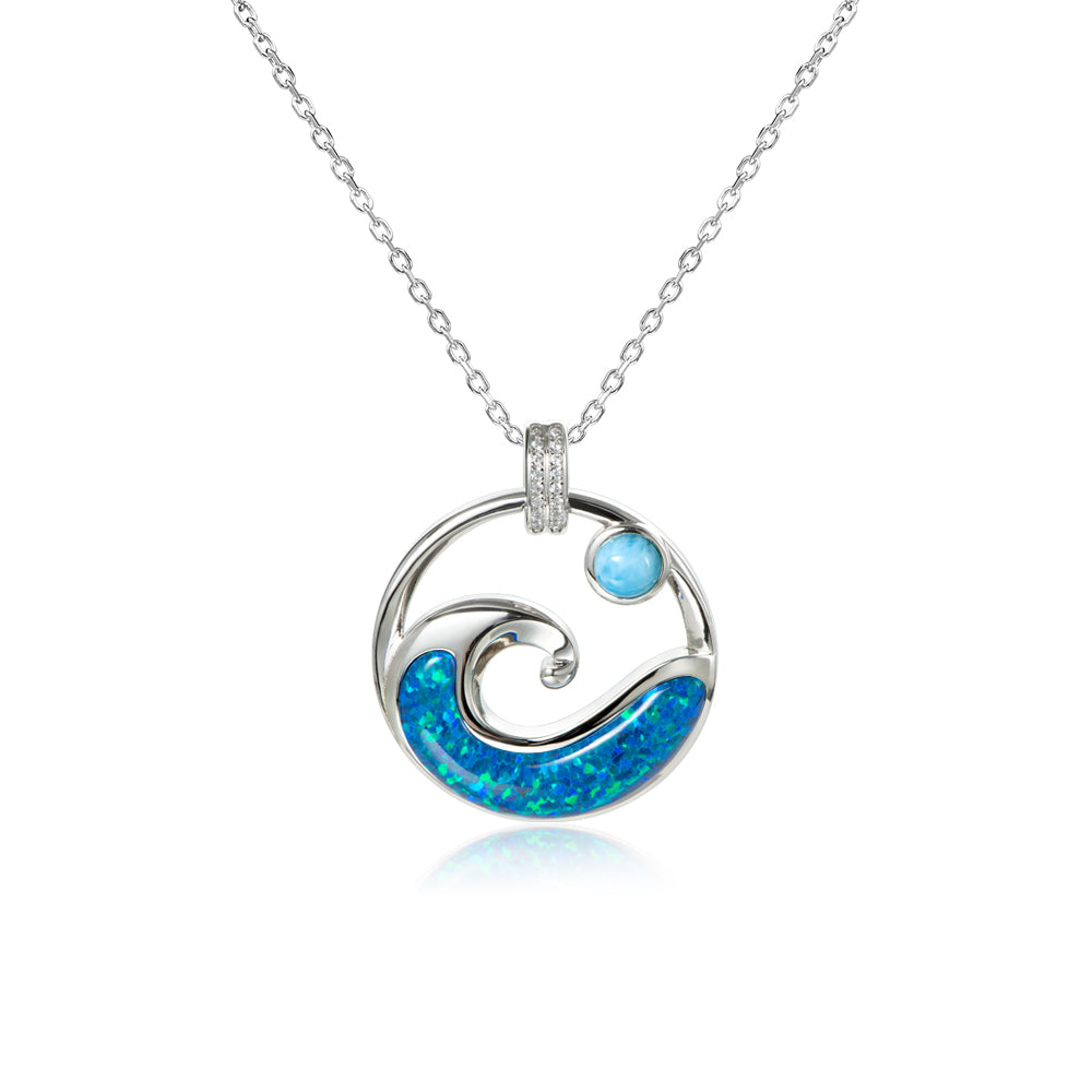 Sterling Silver Larimar Moon Tides Pendant with Opal by Alamea-1011-81-02-Chris's Jewelry