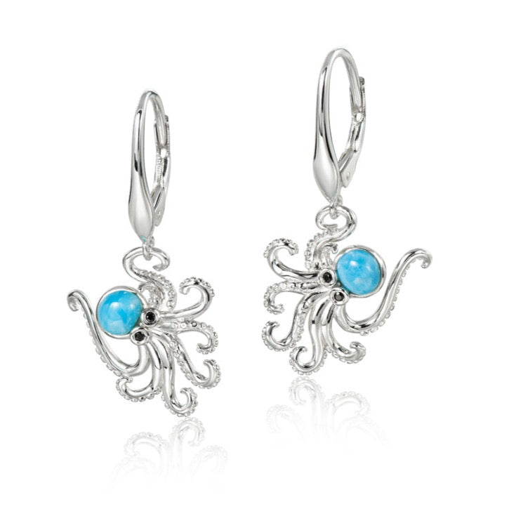 Sterling Silver Larimar Octopus Leverback Earrings by Alamea-1022-82-01-Chris's Jewelry