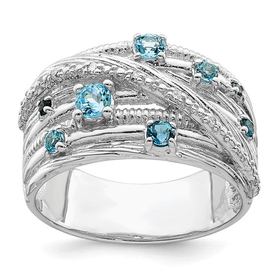Sterling Silver Multi Row Gemstone And Diamond Multi Stone Rings-QR7134-6-Chris's Jewelry