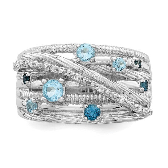 Sterling Silver Multi Row Gemstone And Diamond Multi Stone Rings-Chris's Jewelry