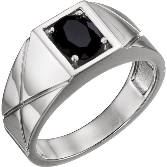Sterling Silver Onyx Oval Men's Ring-9839:603:P-Chris's Jewelry