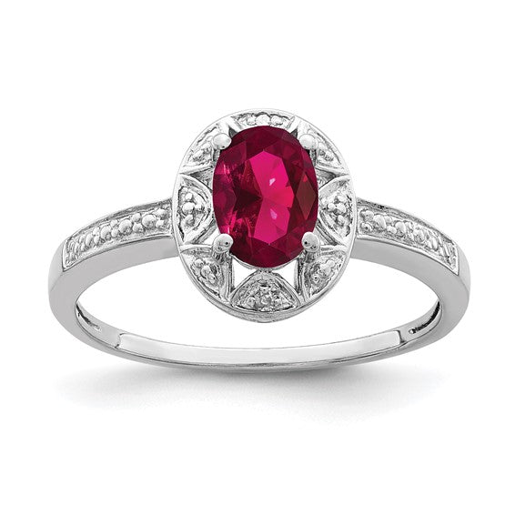 Sterling Silver Oval Birthstone & Diamond Accented Rings-QBR10JUL-5-Chris's Jewelry