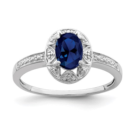 Sterling Silver Oval Birthstone & Diamond Accented Rings-QBR10SEP-5-Chris's Jewelry