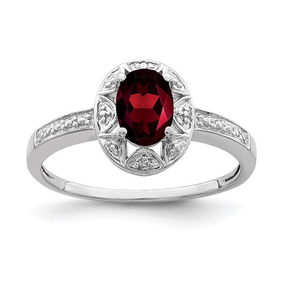 Sterling Silver Oval Birthstone & Diamond Accented Rings-QBR10JAN-5-Chris's Jewelry